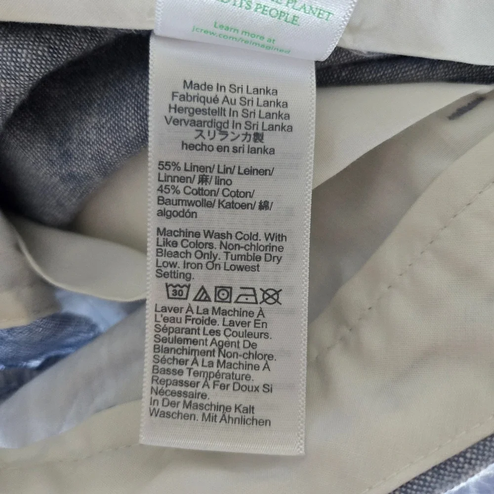 J.Crew Straight Fit Linen Cotton Blend Pants Blue BH747 Mens 32x34 Heathered